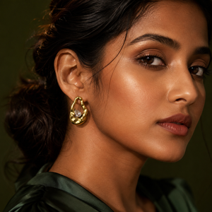 Earrings Gold-Tone Rippled Textured Clear Stone Stud Earrings - House of Viya