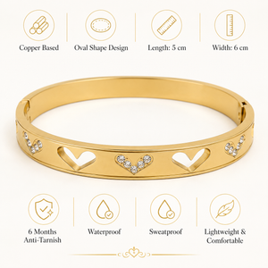 Gold Plain Oval Cuff Star Diamond Motif Kada for Women | Cross Pattern Stone Stainless Steel Ladies Bangle | Minimal Festive Jewellery