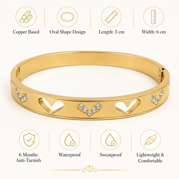 Gold Plain Oval Cuff Star Diamond Motif Kada for Women | Cross Pattern Stone Stainless Steel Ladies Bangle | Minimal Festive Jewellery - House of Viya