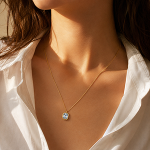 Chain 18K Gold-Plated Slim Chain with Emerald-Cut White Rectangular Pendant - House of Viya