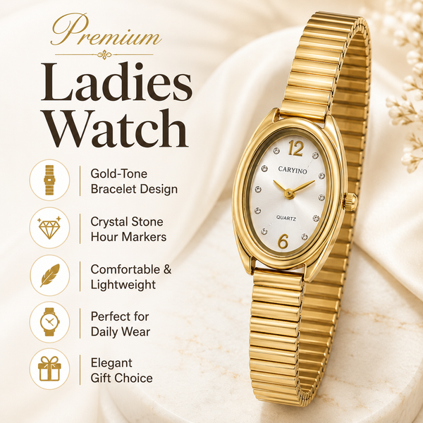 Watches Gold-Tone Oval Dial Classic Stretch Bracelet Watch for Women - House of Viya
