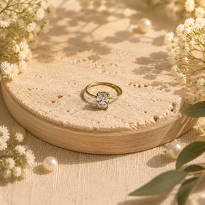 Anti tranish Gold plated Single Solatire Oval stone Rings for adults - 1PC
