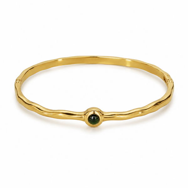 Kadas Gold-Tone Polished Finish Green Stone-Accented Slim Kada for Women - House of Viya