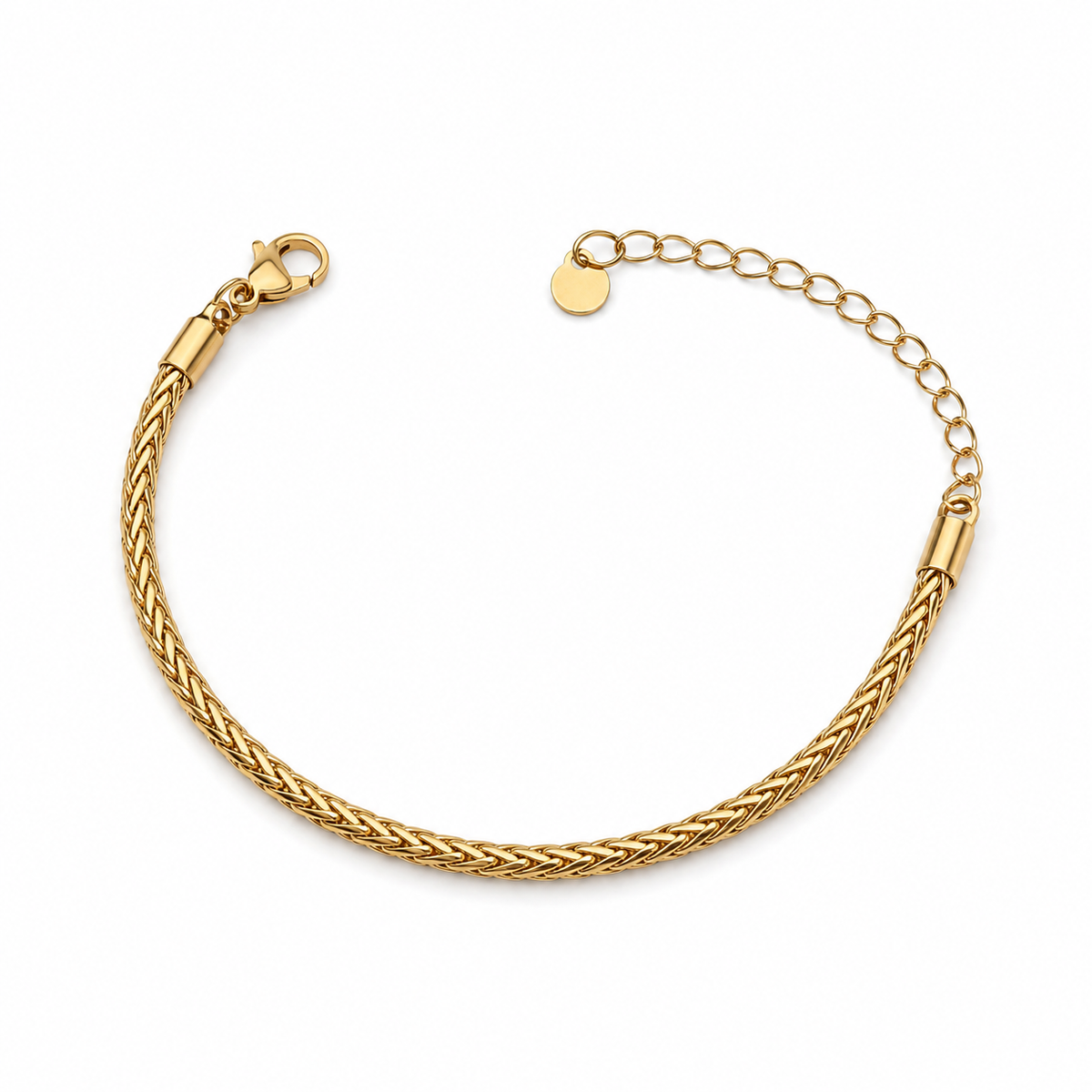 Gold Plated Wheat Foxtail Braided Rope Chain Bracelet with Extension and Lobster Clasp