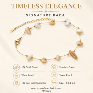 Gold Plated Mother of Pearl White Stone Chip Dual Strand Delicate Chain Bracelet with Lobster Clasp