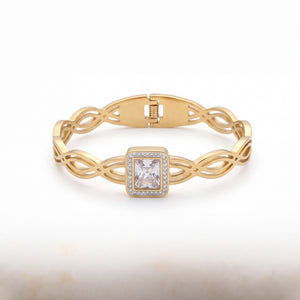 Square CZ Halo Watch Style Baby Kada Bangle - Gold Plated Infinity Link Statement Bracelet for Women | House of Viya