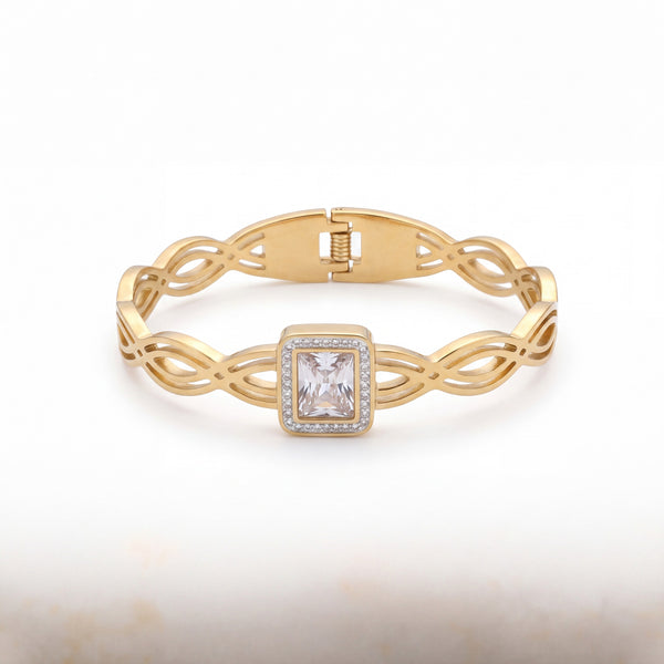 Square CZ Halo Watch Style Baby Kada Bangle - Gold Plated Infinity Link Statement Bracelet for Women | House of Viya