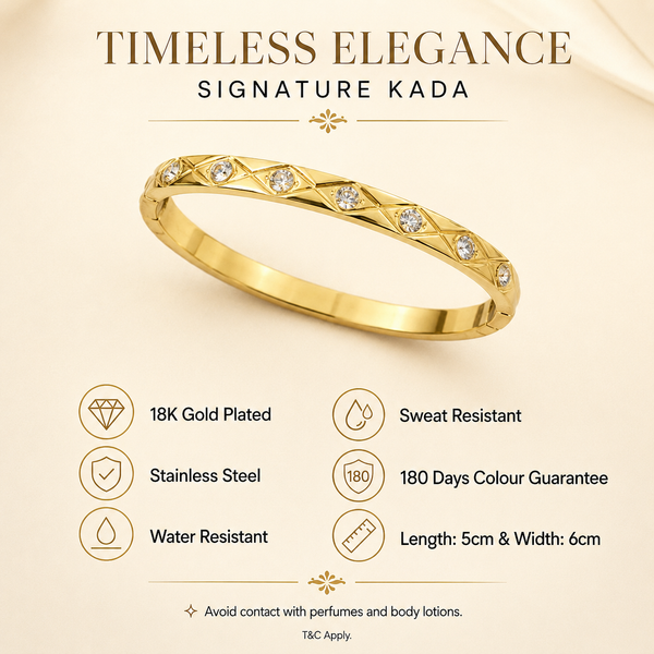 Kadas Gold-Tone Stone-Studded Engraved Pattern Slim Kada for Women - House of Viya