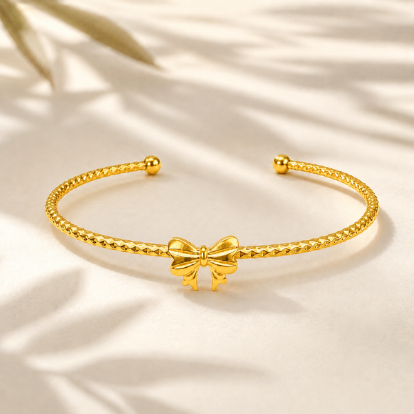 Gold Plain Beaded Twisted Cuff Kada for Women | Ball End Open Bangle | Classic Daily Wear Wrist Jewellery - House of Viya