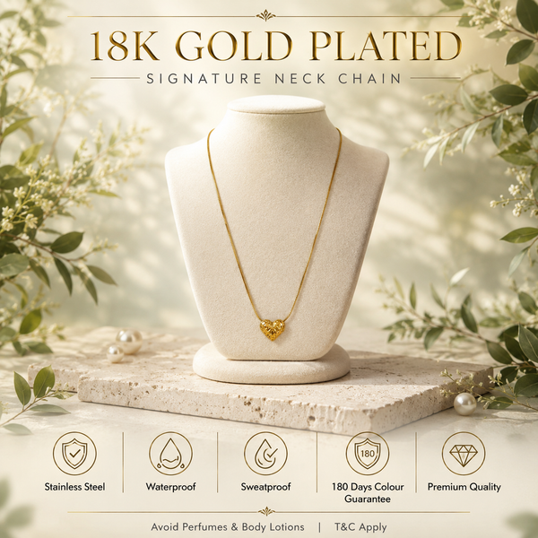 Chain 18K Gold-Plated Fine Chain with Textured Heart Pendant - House of Viya