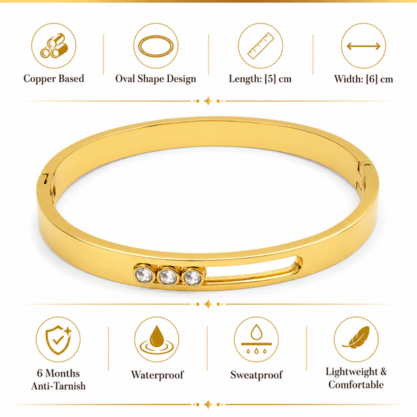 Gold Flat Band Plain Hinged Oval Kada for Women | Smooth Flat Profile Stainless Steel Ladies Bangle | Minimalist Daily Wear Jewellery - House of Viya