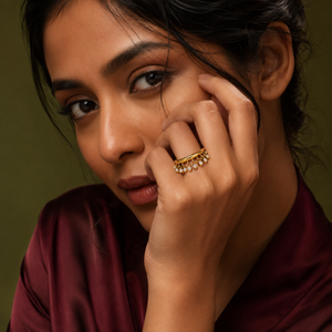 Ring Gold-Tone Rhinestone White Stone Elegant Cocktail Design