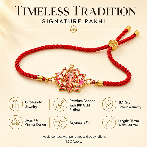 Rakhi Stone-Studded Lotus Ganesha Religious Floral Rakhi
