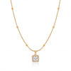 Gold Beaded Chain Rectangular CZ Pendant Anti-Tarnish Necklace