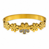 Gold Leaf Engraved Diamond Oval Kada for Women | Botanical Motif Stone Stainless Steel Ladies Bangle | Nature Festive Jewellery