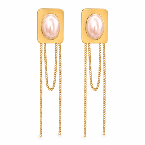 Earrings Gold-Tone Shield Shape Stone Drop Earrings - House of Viya
