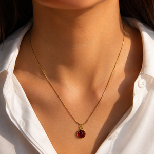 Chain 18K Gold-Plated Fine Chain with Round Red Pendant - House of Viya
