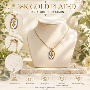 Chain – 18K Gold-Plated Slim Snake Chain with White Enamel Floral Relief Pendant
