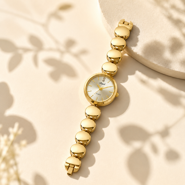 Watches Gold-Tone Round Dial Beaded Bracelet Watch for Women - House of Viya