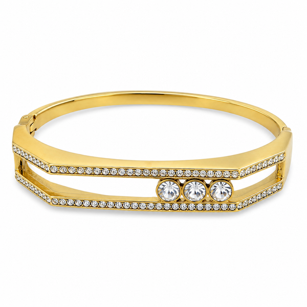 Gold Bright High Polish Diamond Oval Kada for Women | Mirror Finish Stone Stainless Steel Ladies Bangle | Glossy Festive Jewellery - House of Viya