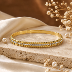 Kadas Gold-Tone Pavé Eternity Stone-Studded Kada with Sparkling Crystal Rows - Polished Finish Sleek Bracelet