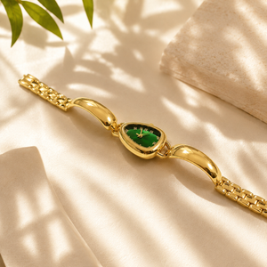 Watches Gold-Tone Pear Shape Dial Green Stone Bracelet Watch for Women