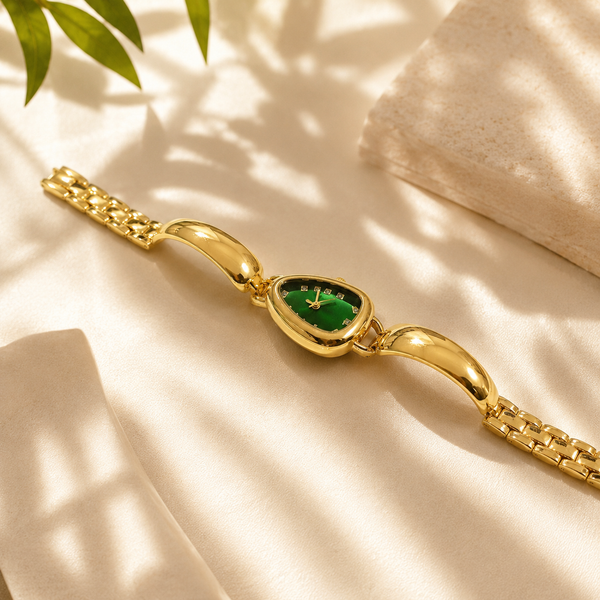 Watches Gold-Tone Pear Shape Dial Green Stone Bracelet Watch for Women - House of Viya