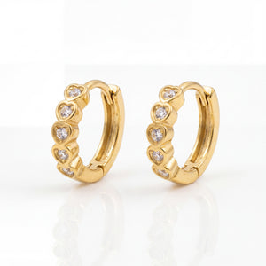 Gold Plated Heart CZ Huggie Hoop Earrings