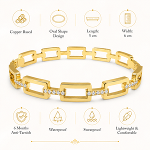 Gold Rectangular Link Chain Kada for Women | Square Frame Open Link Stainless Steel Ladies Bangle | Bold Contemporary Jewellery