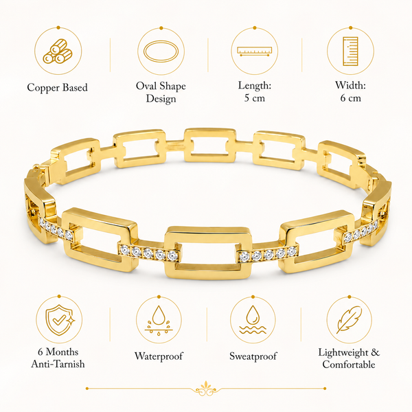 Gold Rectangular Link Chain Kada for Women | Square Frame Open Link Stainless Steel Ladies Bangle | Bold Contemporary Jewellery