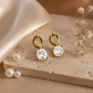 Earrings Gold-Tone Smoky Quartz Square Hoop Drop Earrings