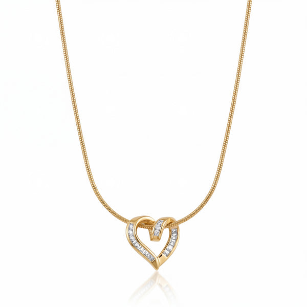Gold Open Heart Outline Pendant Chain Anti-Tarnish Necklace