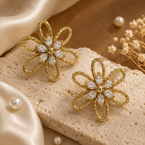 Earrings Gold-Tone Sapphire Geometric Drop Earrings - House of Viya
