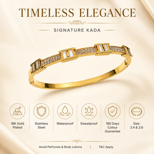 Kadas Gold-Tone Geometric Engraved Pattern Bangle with Polished Finish for Women