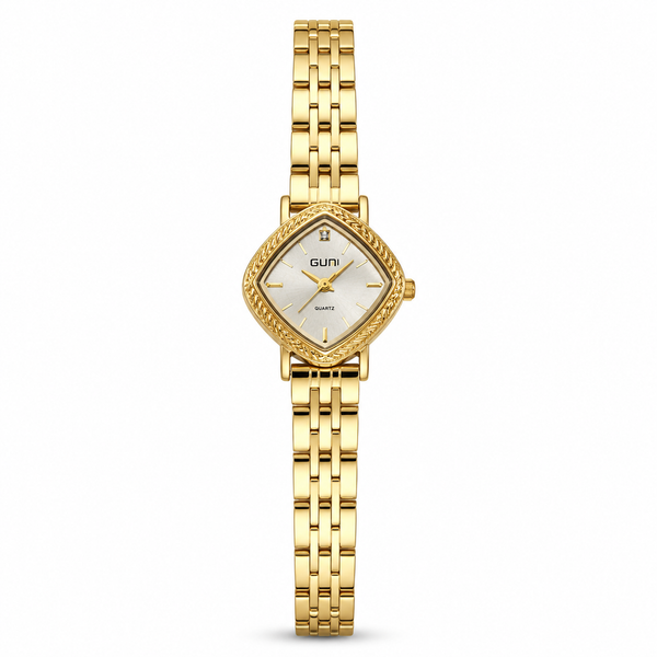 Watches Gold-Tone Cushion Dial Crystal Studded Bracelet Watch for Women - House of Viya