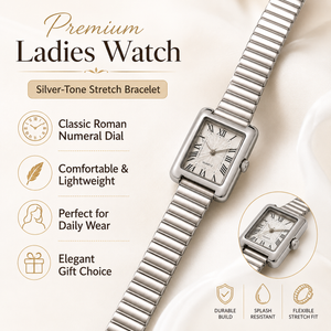 Watches Silver-Tone Square Dial Roman Numeral Bracelet Watch for Women