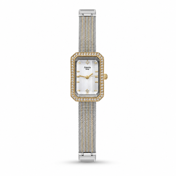 Watches Two-Tone Rectangular Dial Crystal Studded Bezel Bracelet Watch for Women