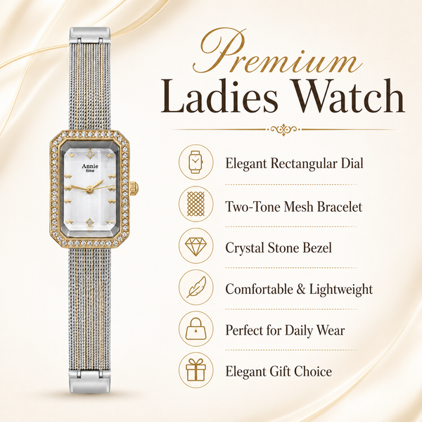 Watches Two-Tone Rectangular Dial Crystal Studded Bezel Bracelet Watch for Women
