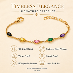 Gold Plated Multicolor Teardrop Stone Bezel Station Chain Bracelet with Lobster Clasp