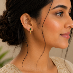 Earrings Emerald Teardrop Drop, Pave Huggie Hoop & Sunflower Stud Earrings Set of 3 Pairs