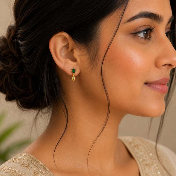 Earrings Emerald Teardrop Drop, Pave Huggie Hoop & Sunflower Stud Earrings Set of 3 Pairs