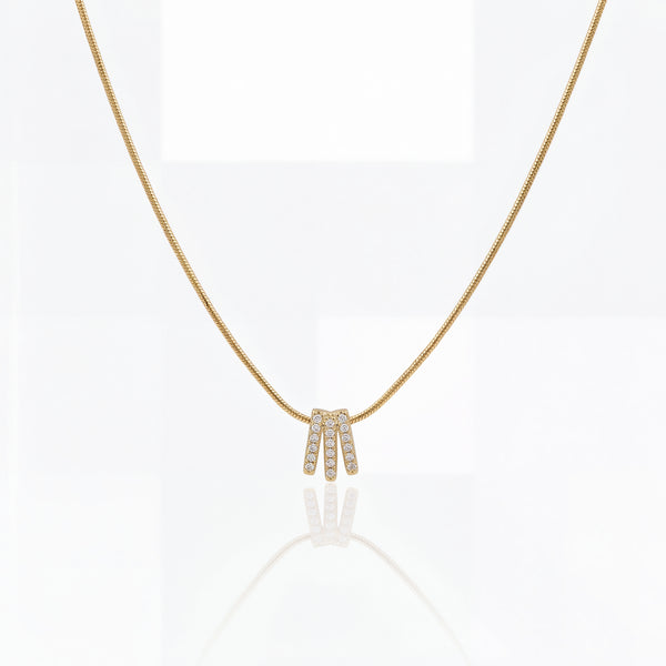 Gold Three Stone CZ Trilogy Pendant Chain Anti-Tarnish Necklace