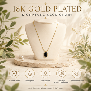 Chain 18K Gold-Plated Slim Chain with Black Rectangular Pendant - House of Viya