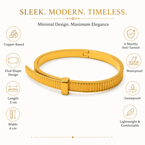 Gold Slim Bar Set Diamond Oval Kada for Women | Horizontal Bar Stone Quick Stainless Steel Ladies Bangle | Contemporary Festive Jewellery