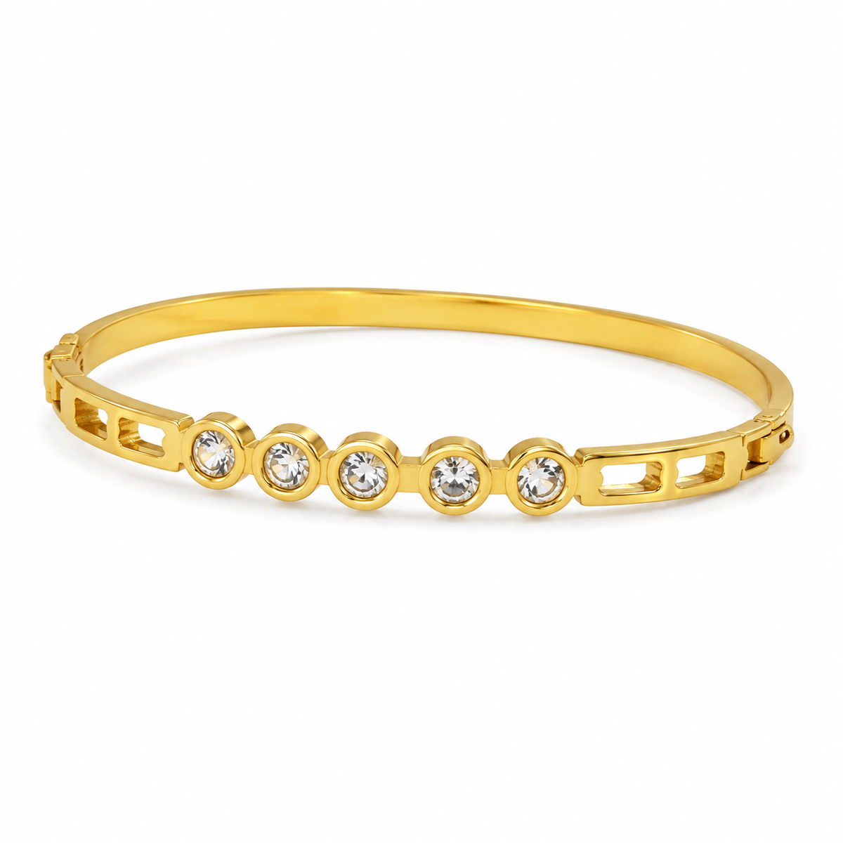 Kadas Gold-Tone Half-Eternity Stone-Studded Kada with Centred Crystal Cluster - Polished Finish Slim Bracelet