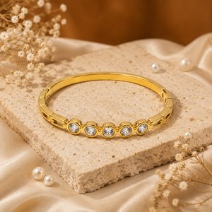 Kadas Gold-Tone Graduated Stone-Studded Slim Kada for Women