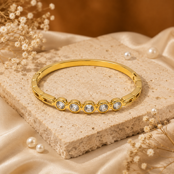 Kadas Gold-Tone Graduated Stone-Studded Slim Kada for Women