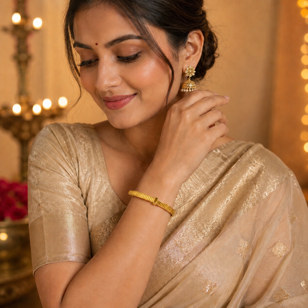 Gold Slim Bar Set Diamond Oval Kada for Women | Horizontal Bar Stone Quick Stainless Steel Ladies Bangle | Contemporary Festive Jewellery - House of Viya