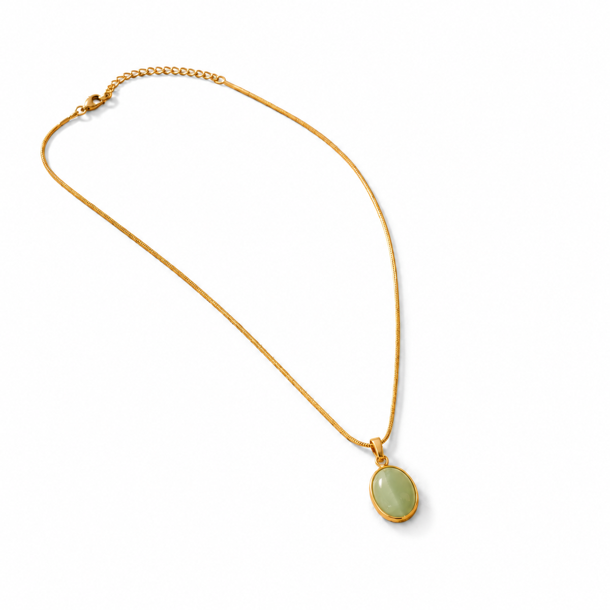 Chain 18K Gold-Plated Fine Chain with Sage Green oval Pendant