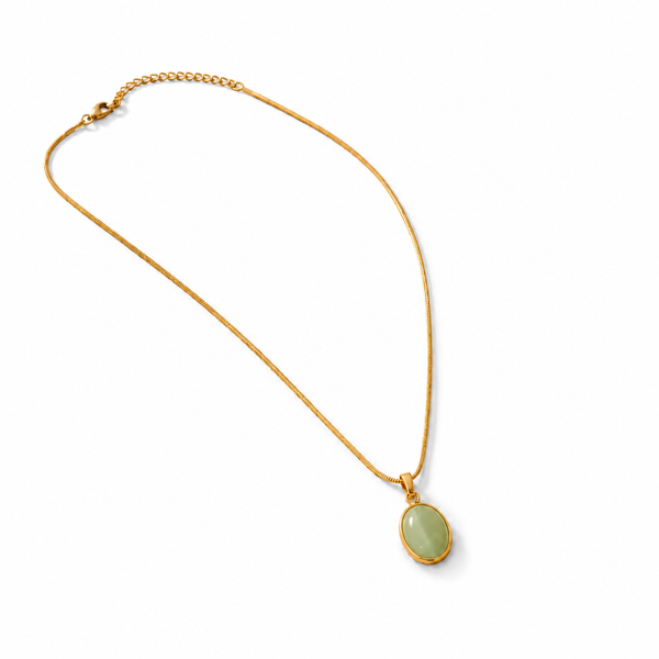 Chain 18K Gold-Plated Fine Chain with Sage Green oval Pendant - House of Viya